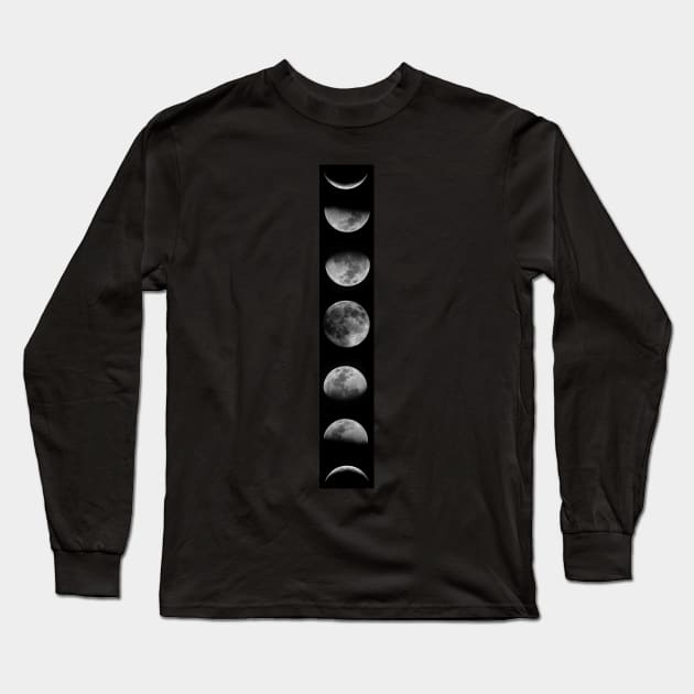 Moon Phases Photography in Black Background Long Sleeve T-Shirt by hclara23